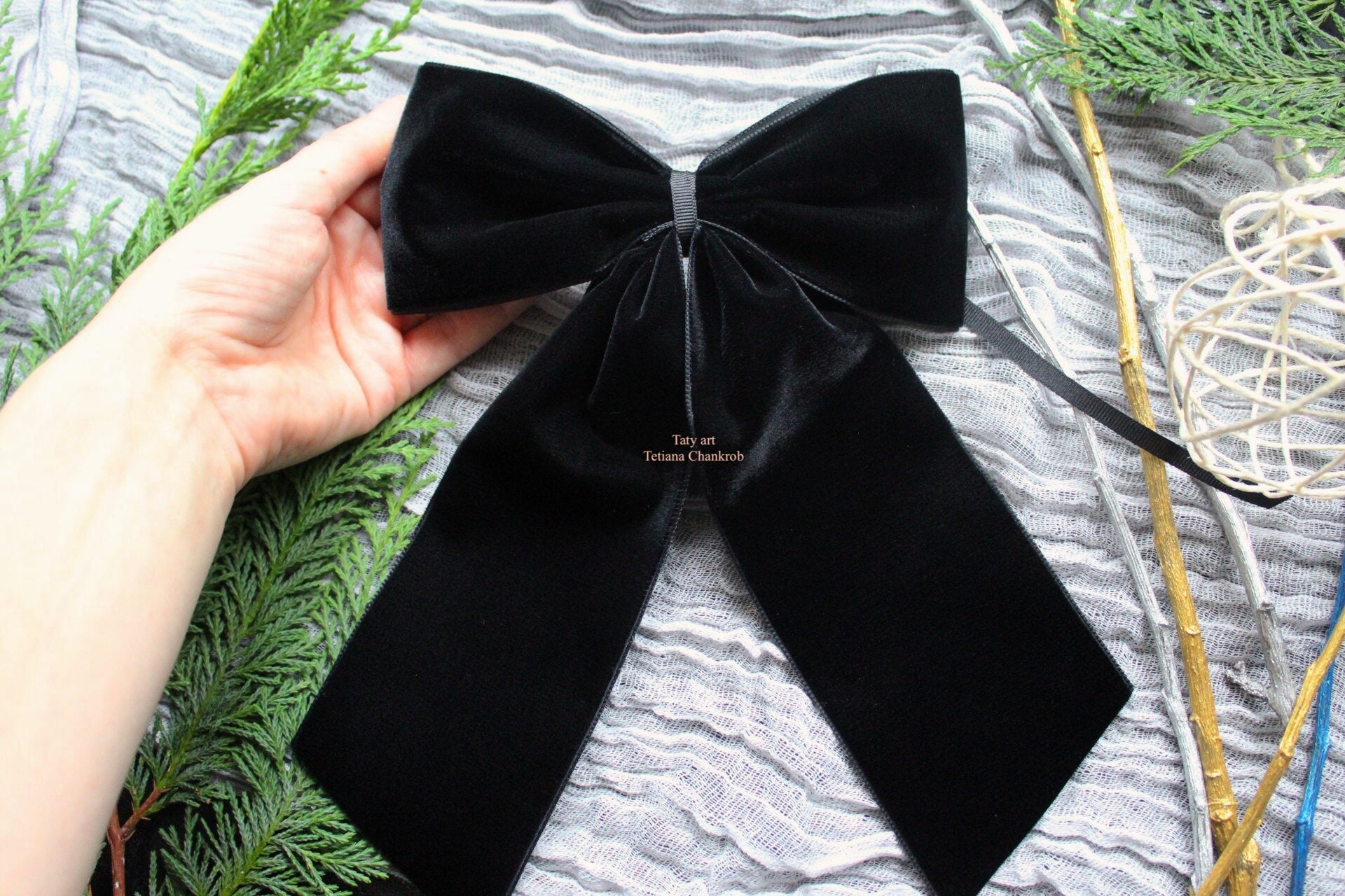 Noeuds Papillon Velours/Velvet/Arc Noel/xmas Velvet/Wreath Bow /Arc en Velour/Noir Velours Noeud/Orn