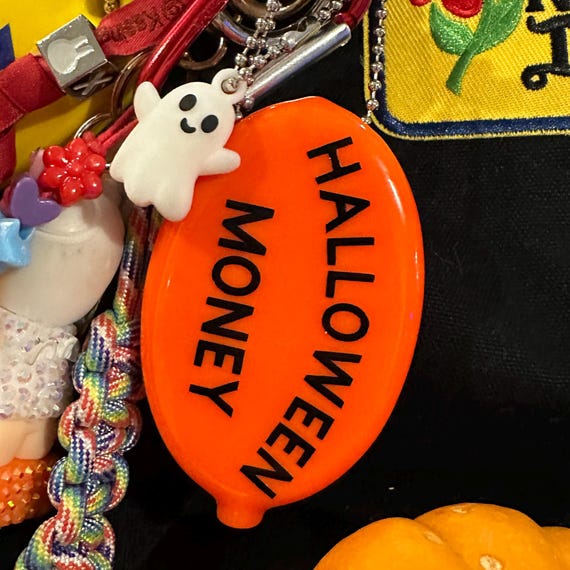 Halloween Money Orange Retro Rubber Squeeze Coin Purse Keychain Silicone Coin Pouch Bag Charm