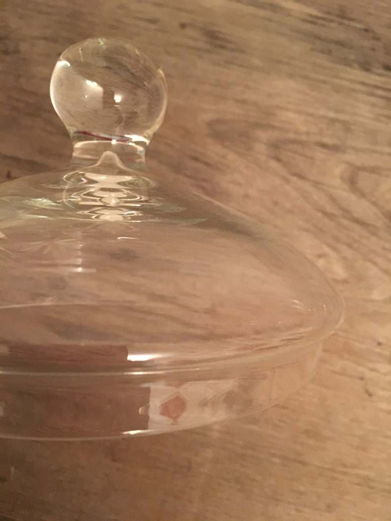 Glass Pedestal Bowl Etched 60s Delicate Lid Etsy