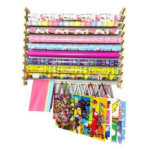 Gift Wrap Organizer.  Wall Mounted Gift Wrap Organizer.  Front Loading