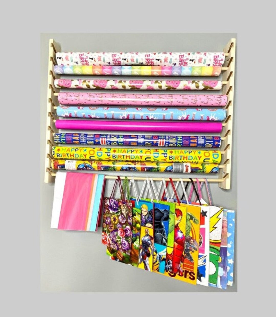 Gift Wrap Organizer. Wall Mounted Gift Wrap Organizer. Front Etsy