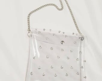 clear shoulder handbag with rhinestones