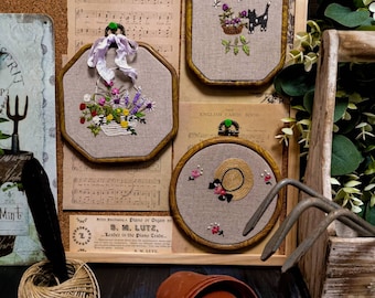 Set de arte en bastidor bordado a mano, decoración de pared estilo cottagecore