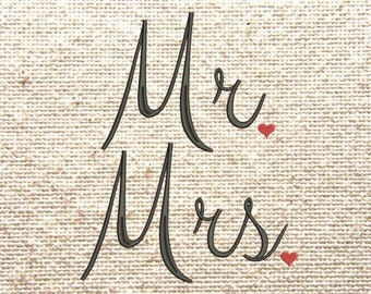 Mr., Mrs. script fonts with heart period, Machine Embroidery Design, home decor embroidery design