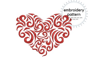 Disegni di ricamo a cuore vorticoso, ricamo macchina, disegni d'amore