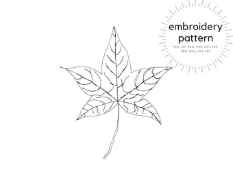 Macchina contorno foglia d'acero Ricamo Design, Line Art Design, Scribble Leaf Ricamo