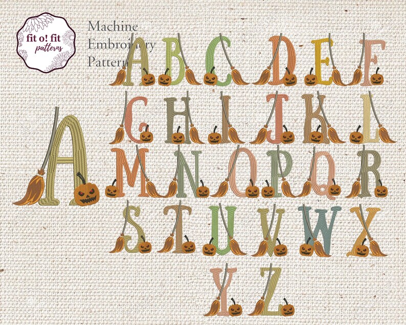 Broom Lettering Halloween Font Design With Witch Broom and Carved Pumpkin for Machine ...