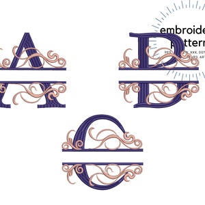 3.5'' Patrón de bordado de monograma de letras divididas, letras de vid entrelazadas para bordados de máquinas, patrones de fuente grandes para 26 letras