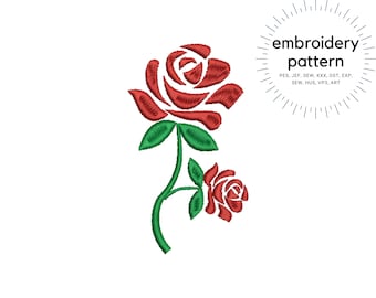 Rosa rossa con un design ricamo macchina stelo, motivi ricamo fiori, pedali rosa