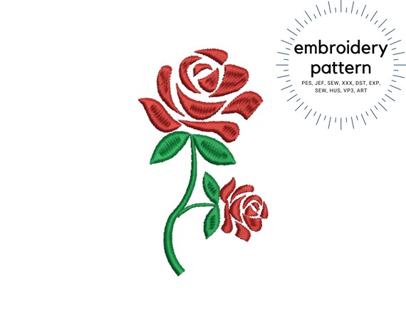 Machine Embroidery Rag Roses Red Rose With a Stem Machine Embroidery Design Flower - Etsy