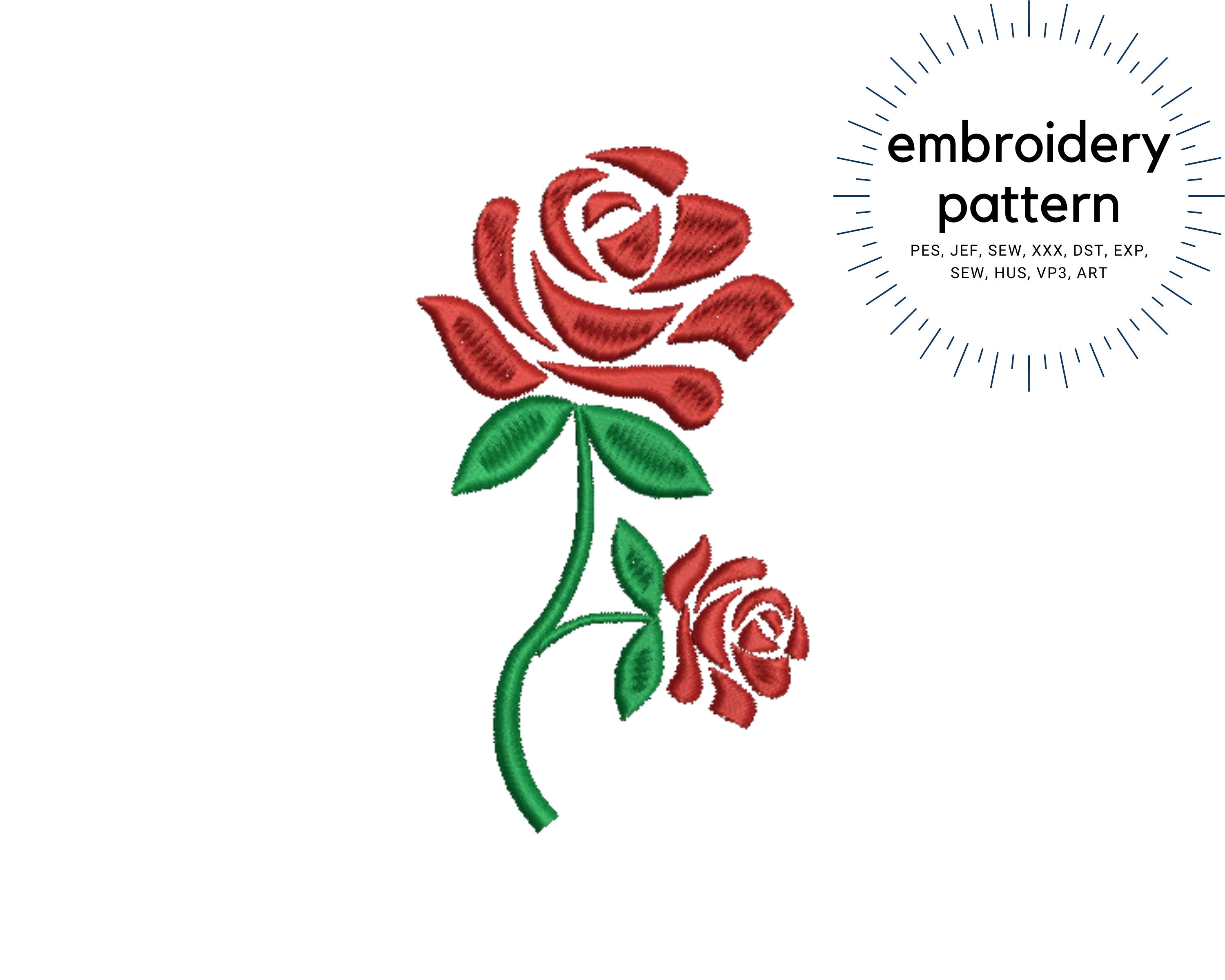 Red Rose With a Stem Machine Embroidery Design, Flower