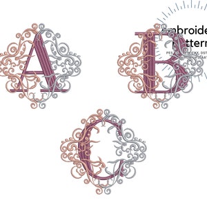 Monogramas de una sola letra de 4'' en swirly Interlocking Vince Frame, 26 letras, Alphabet Designs, Large Font Embroidery for Initials