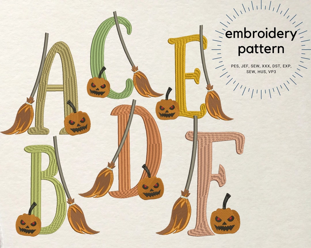 Broom Lettering Halloween Font Design With Witch Broom and Carved Pumpkin for Machine ...