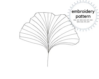 Gingko Biloba Foglia Contorno Macchina Ricamo Design, Line Art Design, Scribble Leaf Ricamo
