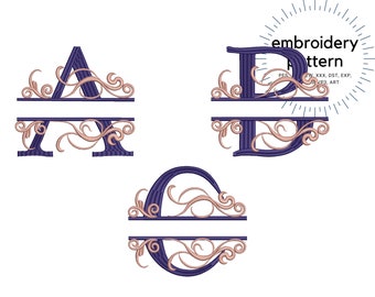 4'' Enclavamiento Vine Monogram Split Letras Monogram Machine Embroidery Pattern