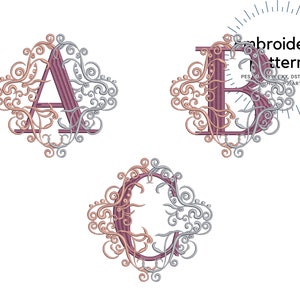 7'' Single Letter Monograms in Swirly Interlocking Vince Frame, 26 letters, Alphabet Designs, Large Font Embroidery for Initials