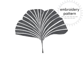 Gingko Biloba Foglia Riempito Cuc Machine Ricamo Design, Line Art Design, Piante Ricamo