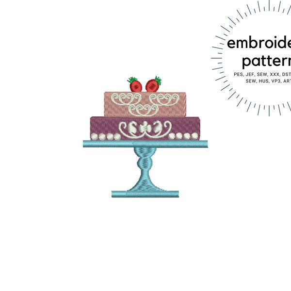 Double Deck Cake on Tray Machine Embroidery Design, Strawberries on Cake Embroidery Pattern