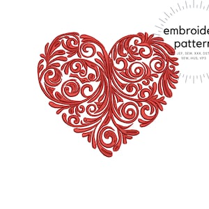 Herz Stickerei, Valentinstag Herz, Maschinenstickerei, Swirly Herz Design, Maschinenstickerei