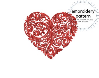 Ricamo a cuore, disegni per ricamo a macchina a forma di cuore per San Valentino, motivo per ricamo a macchina a forma di cuore vorticoso