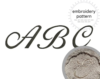 Ricamo della lettera maiuscola corsiva, disegni di script lisci e sinuosi, modelli di caratteri di grandi dimensioni