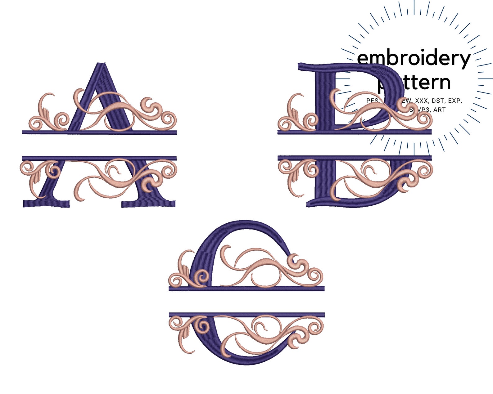 5'' Interlocking Vine Monogram Split Letters Monogram Machine ...