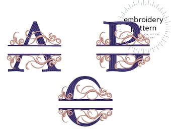 5'' Interlocking Vine Monogram Split Letters Monogram Machine Ricamo Pattern