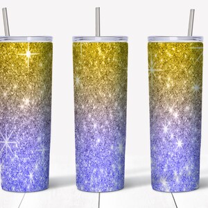 20 oz Skinny Gold Blue Glitter Tumbler Wrap | Straight/tapered Tumbler Design | Sublimation Tumbler | Tumbler PNG | Instant Digital Download