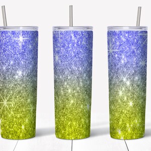 20 oz Skinny Blue Yellow Glitter Tumbler | Straight/tapered Tumbler Design | Sublimation Tumbler | Tumbler PNG | Instant Digital Download