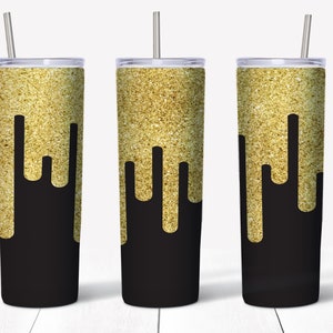 20 oz Skinny Gold Glitter Tumbler Wrap | Straight/tapered Tumbler Design | Sublimation Tumbler | Tumbler PNG | Instant Digital Download
