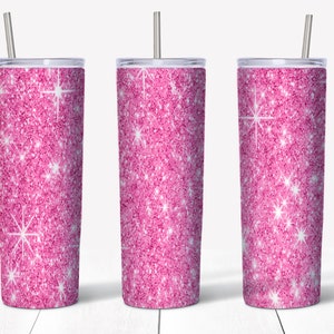 20 oz Skinny Deep Pink Glitter Tumbler Wrap | Straight/tapered Tumbler Design | Sublimation Tumbler | Tumbler PNG | Instant Digital Download