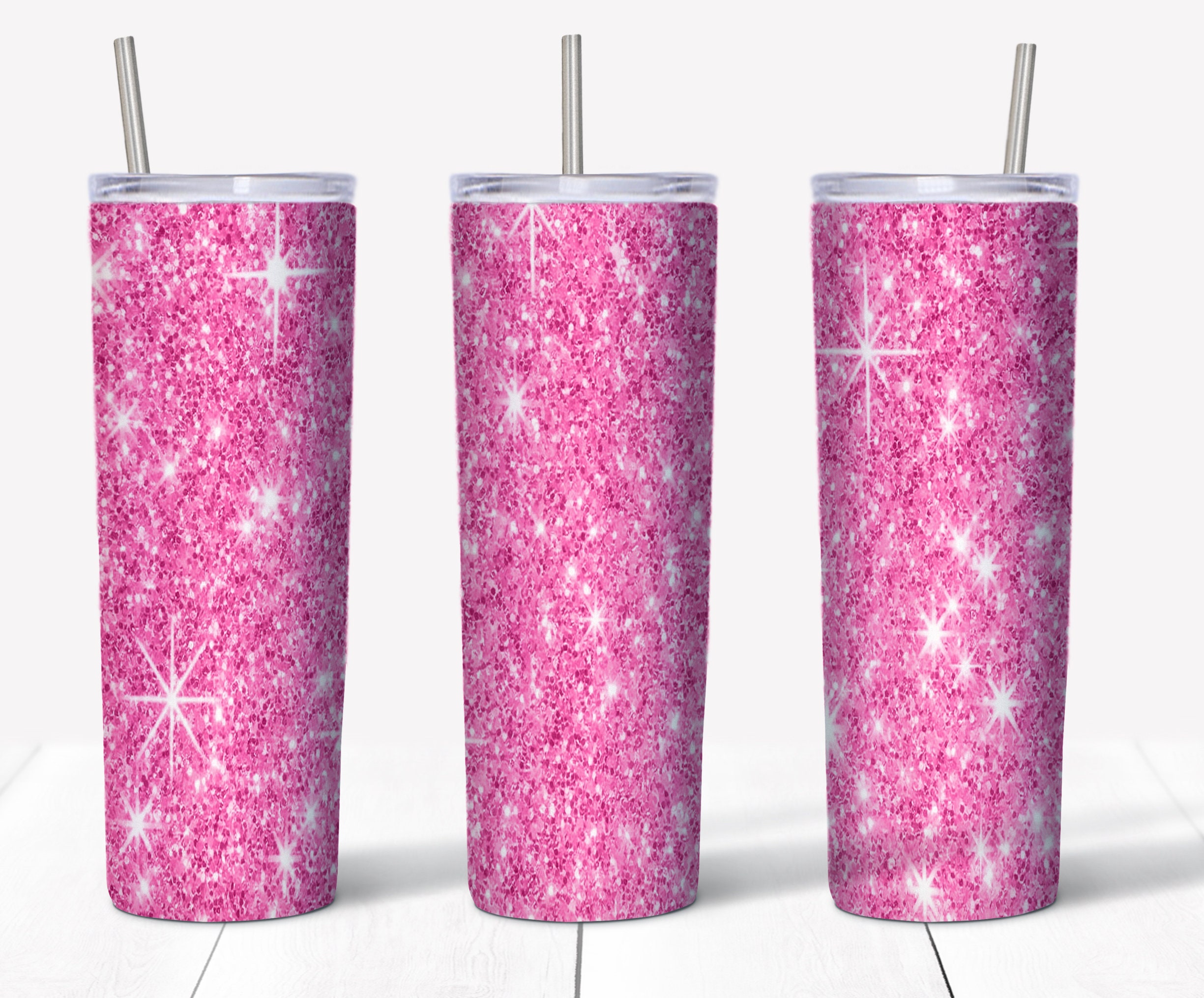20 Oz Skinny Deep Pink Glitter Tumbler Wrap | Straight/tapered Tumbler ...