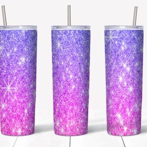 20 oz Skinny Blue Purple Glitter Tumbler | Straight/tapered Tumbler Design | Sublimation Tumbler | Tumbler PNG | Instant Digital Download