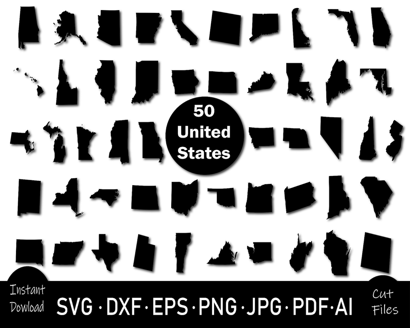 50 States Svg Bundle United States Map Svg File For Cricut Etsy