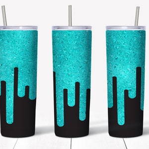 20 oz Skinny Dripping Aqua Glitter Tumbler | Straight/tapered Tumbler Design | Sublimation Tumbler | Tumbler PNG | Instant Digital Download