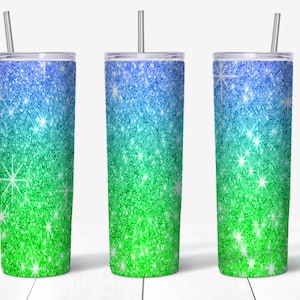 20 oz Skinny Blue Green Glitter Tumbler | Straight/tapered Tumbler Design | Sublimation Tumbler | Tumbler PNG | Instant Digital Download