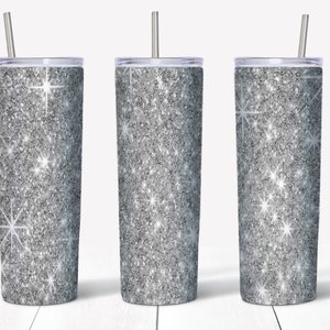 20 oz Skinny Silver Glitter Tumbler Wrap | Straight/tapered Tumbler Design | Sublimation Tumbler | Tumbler PNG | Instant Digital Download