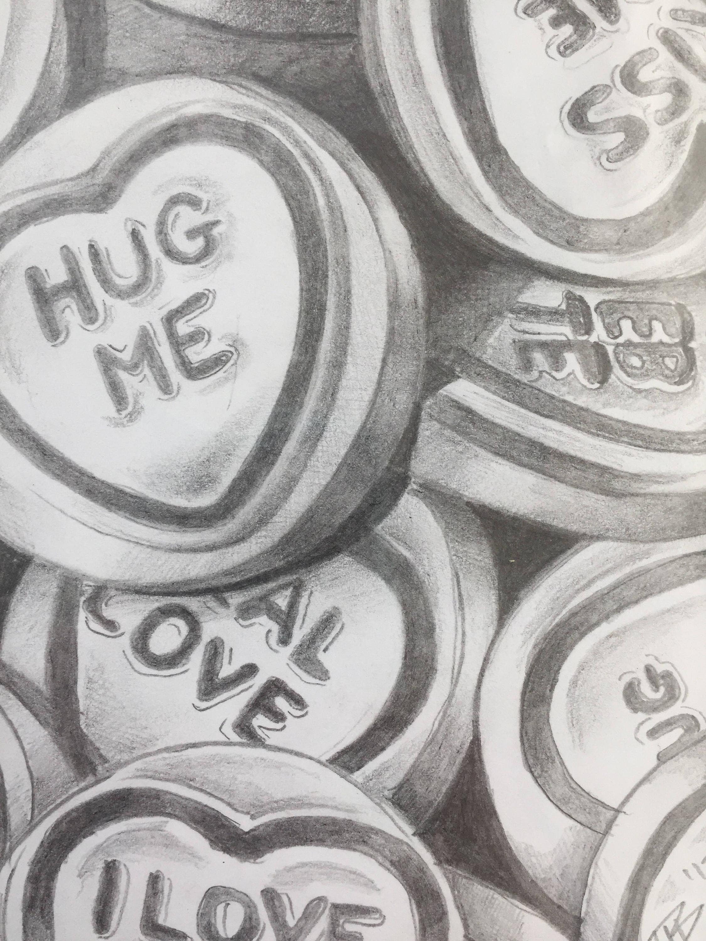 Love heart sweets pencil drawing Etsy