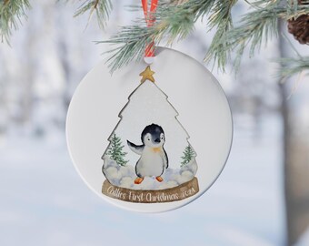 Personalised Baby's First Christmas Bauble | Penguin Snow Globe Acrylic Tree Decoration
