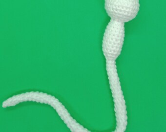 Peluche sperme, sperme au crochet, spermatozoïdes, sperme révélateur de genre, éducation sexuelle, cadeau vasectomie