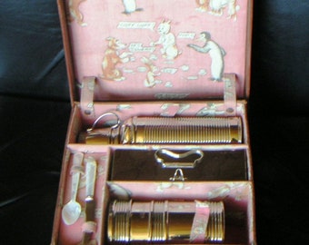 Antique CHILDS picnic in leather case