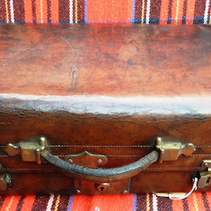 ANTIQUE SADDLE LEATHER Suitcase- Travel -Vacation- Collecting