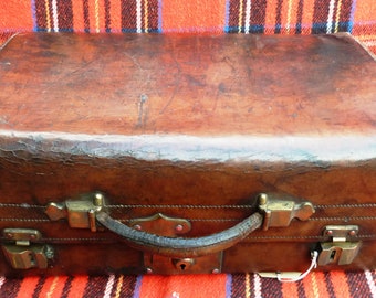 ANTIQUE SADDLE LEATHER Suitcase- Travel -Vacation- Collecting