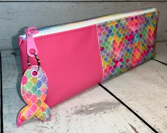 Womens Leather Kiss Lock Double-Sided Colorful Fish Scales Coin Purse Wallets