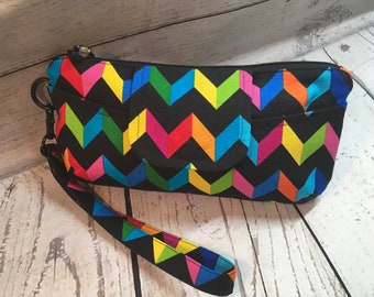 Rainbow Chevron Wristlet