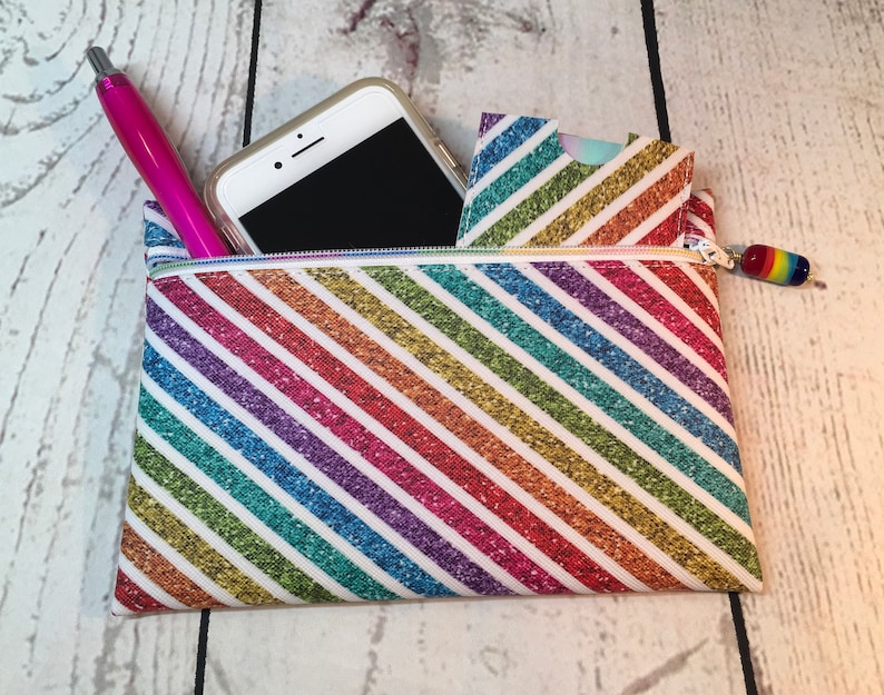 Cardholder Wallet Vinyl Rainbow Diagonal Striped Zippered PouchCell Phone Case
