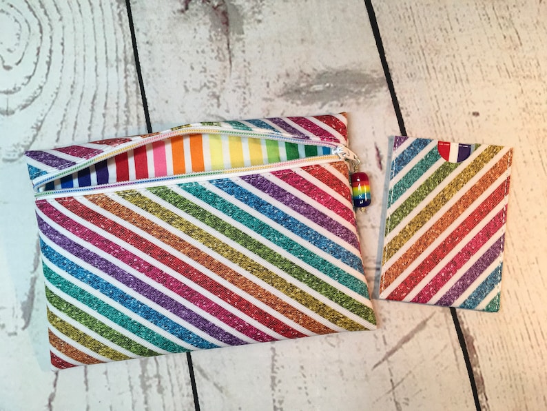 Cardholder Wallet Vinyl Rainbow Diagonal Striped Zippered PouchCell Phone Case