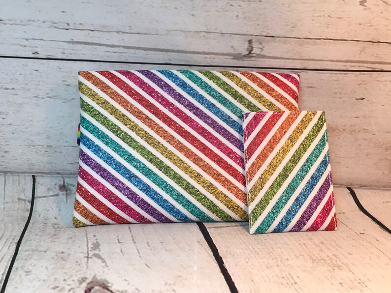 Cardholder Wallet Vinyl Rainbow Diagonal Striped Zippered PouchCell Phone Case