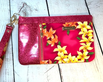 Hawaiian Plumeria Wristlet/Clutch Bag