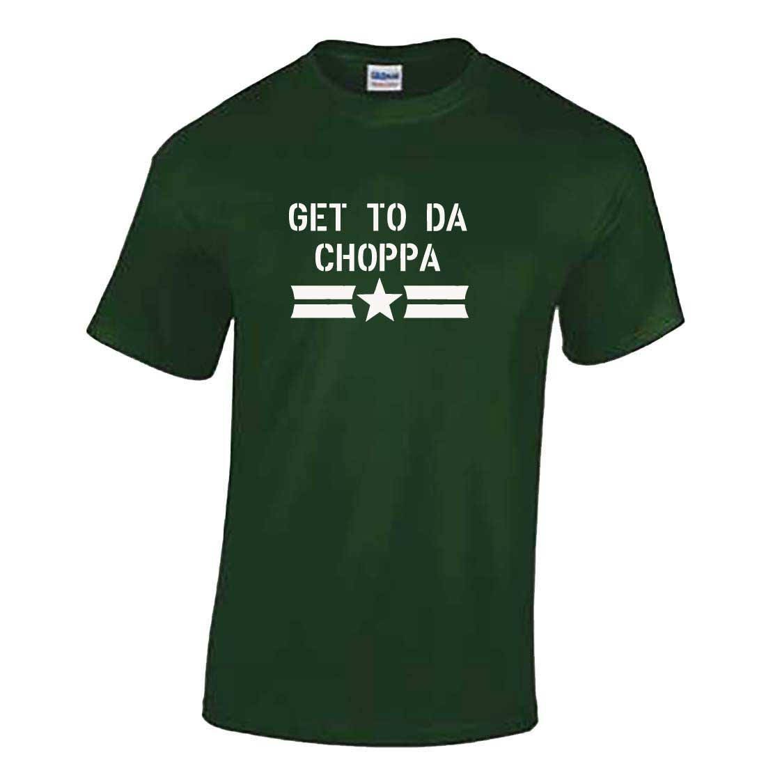 Image of Get To Da Choppa - Unisex Green Funny Arnie Arnold Schwarzenegger T-Shirt